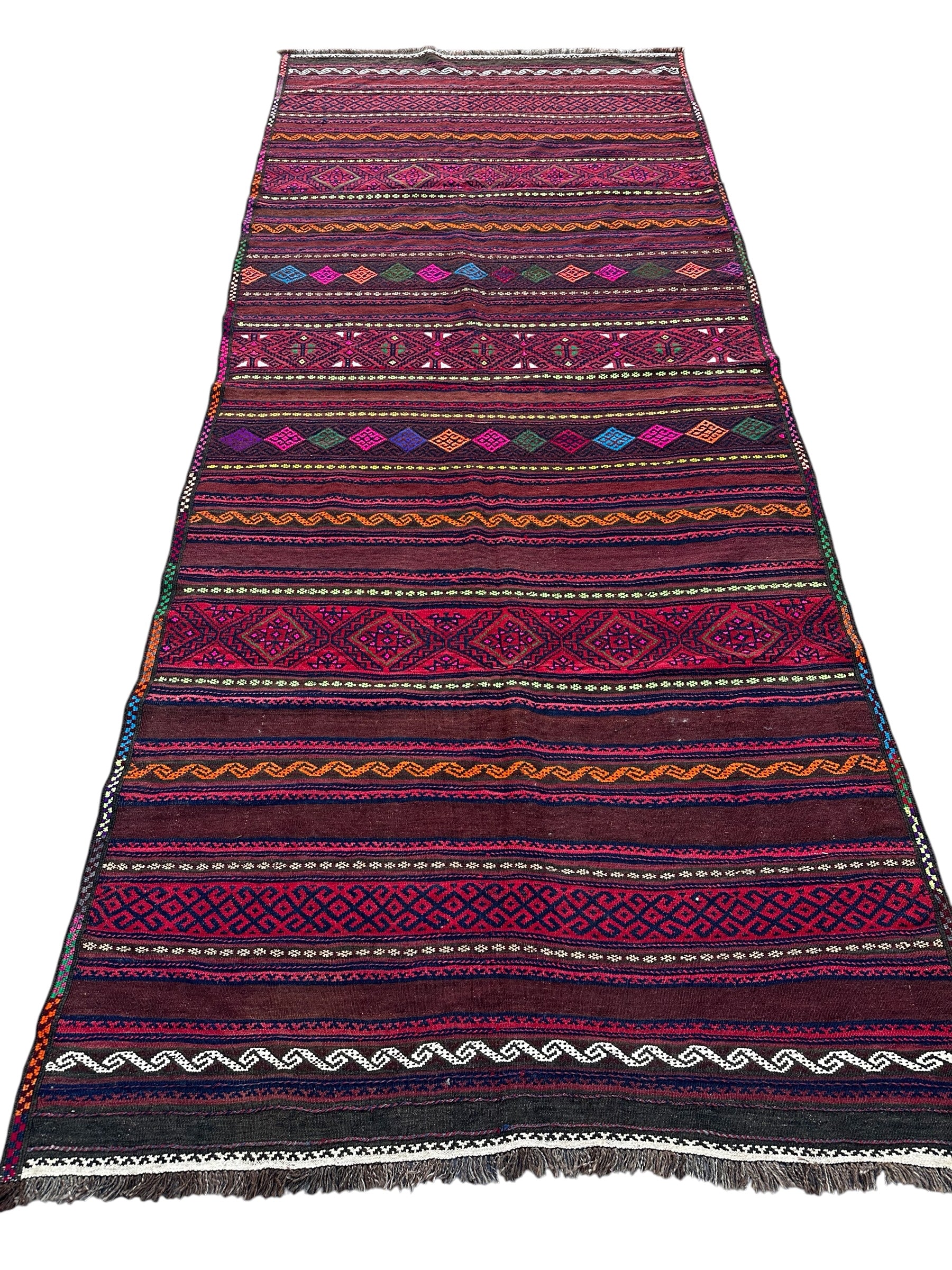 Handmade Afghan Traditional Kilim Hallway Runner Rug, 370 CM x 162 CM