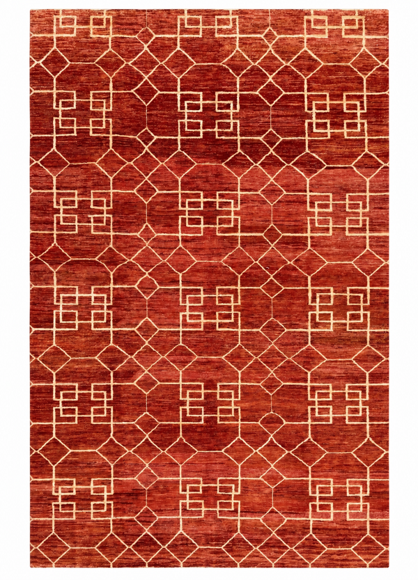 Handmade Rust Red Modern Wool Rug, 285 CM x 205 CM