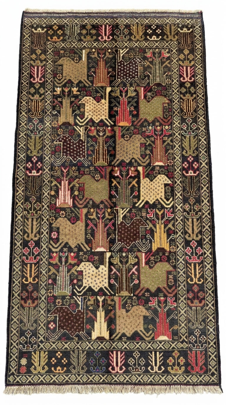 Handmade Traditional Afghan Balochi Rug 204 CM x 105 SK#1477