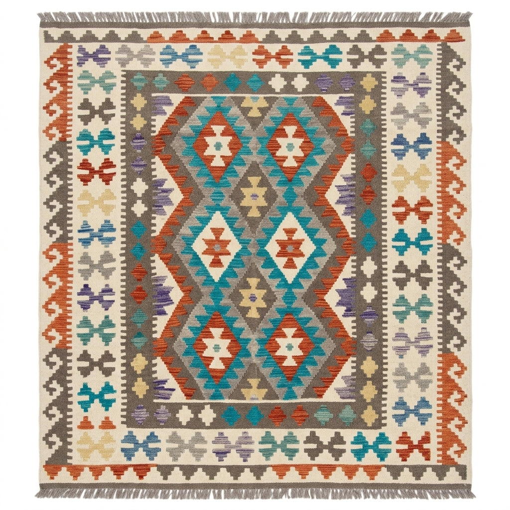 Handmade Afghan Chobi Kilim Rug 202 CM x  152 CM SS # 138