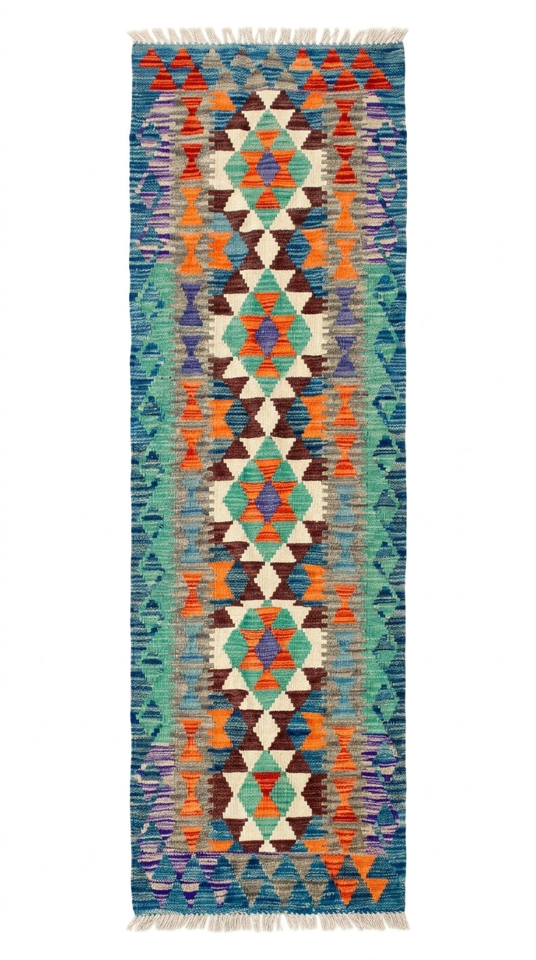 Handmade Afghan Chobi Kilim Hallway Runner Rug 197 CM x 68 CM  SS # 96