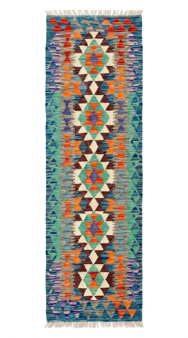 Handmade Afghan Chobi Kilim Hallway Runner Rug 197 CM x 68 CM  SS # 96