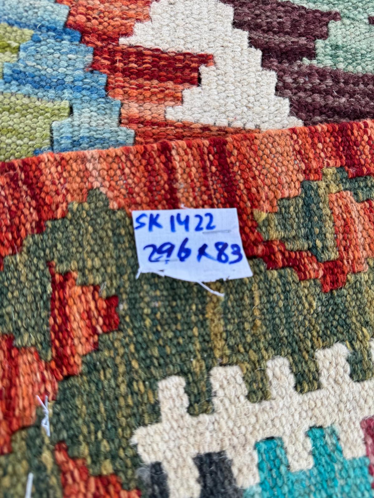 Handmade Afghan Chobi Kilim Runner Rug 296 CM x 83 CM  SK # 1422