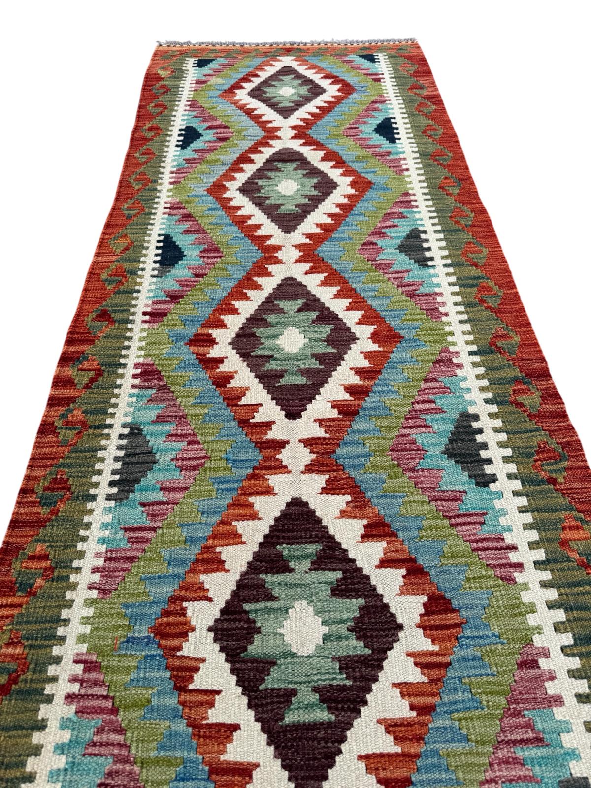 Handmade Afghan Chobi Kilim Runner Rug 296 CM x 83 CM  SK # 1422