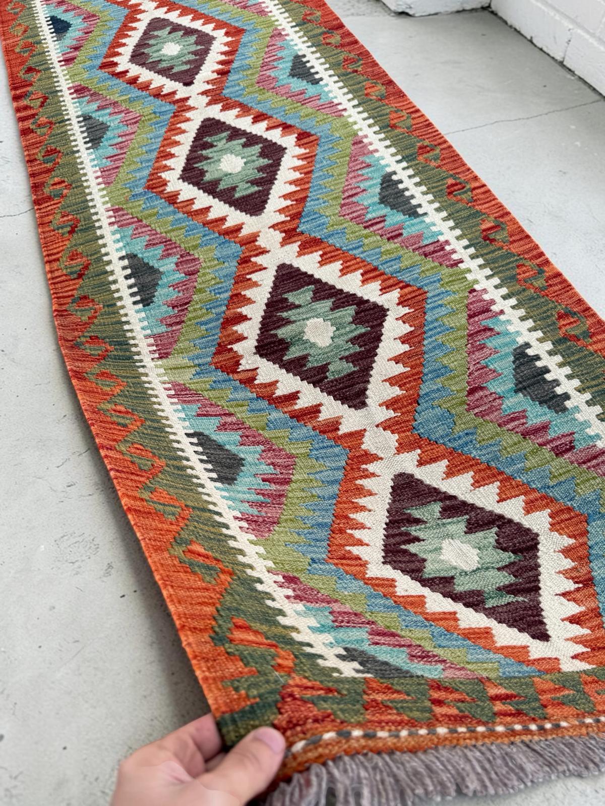 Handmade Afghan Chobi Kilim Runner Rug 296 CM x 83 CM  SK # 1422