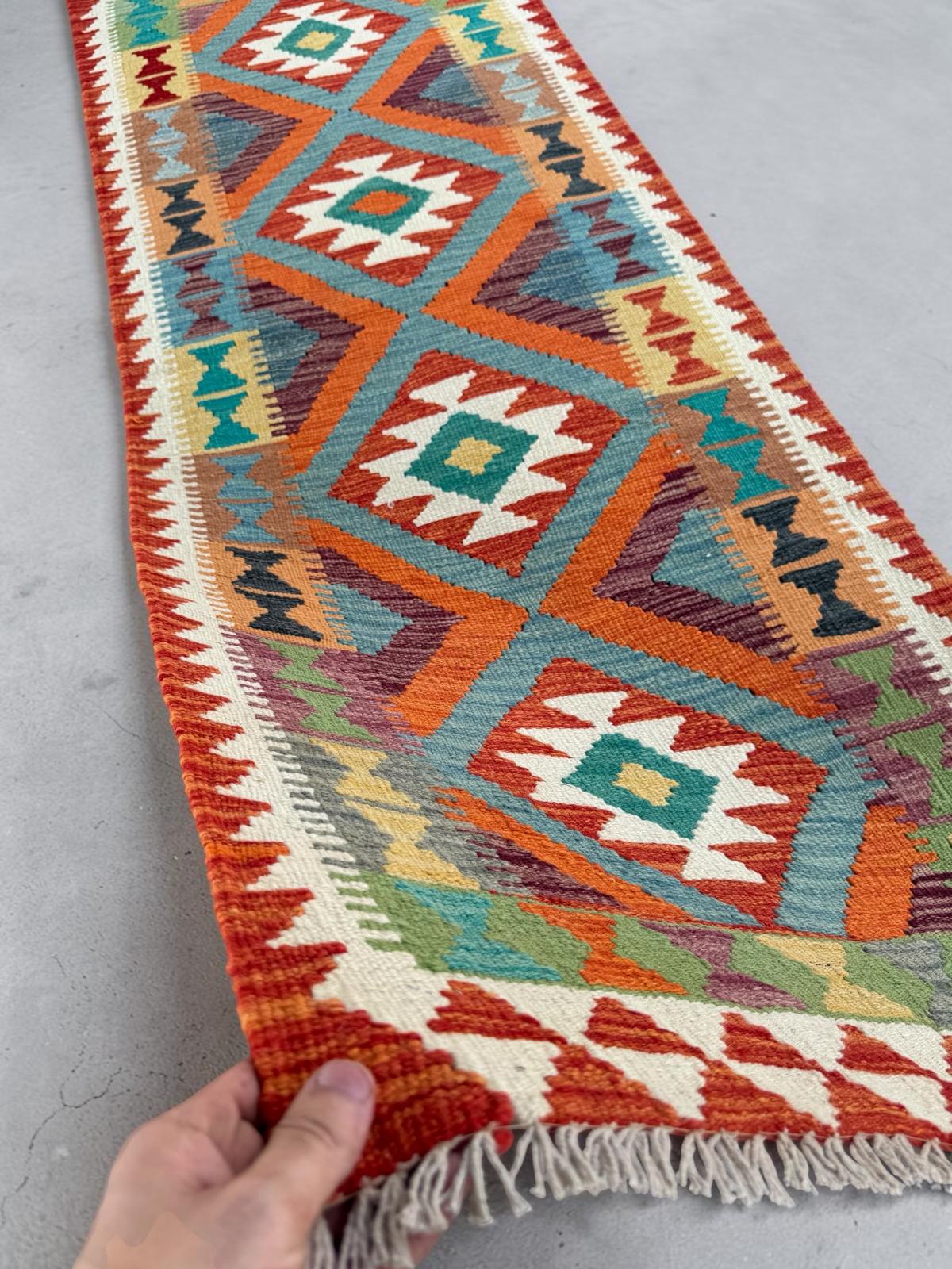 Handmade Afghan Chobi Kilim Runner Rug 203 CM x 72 CM SK # 1423