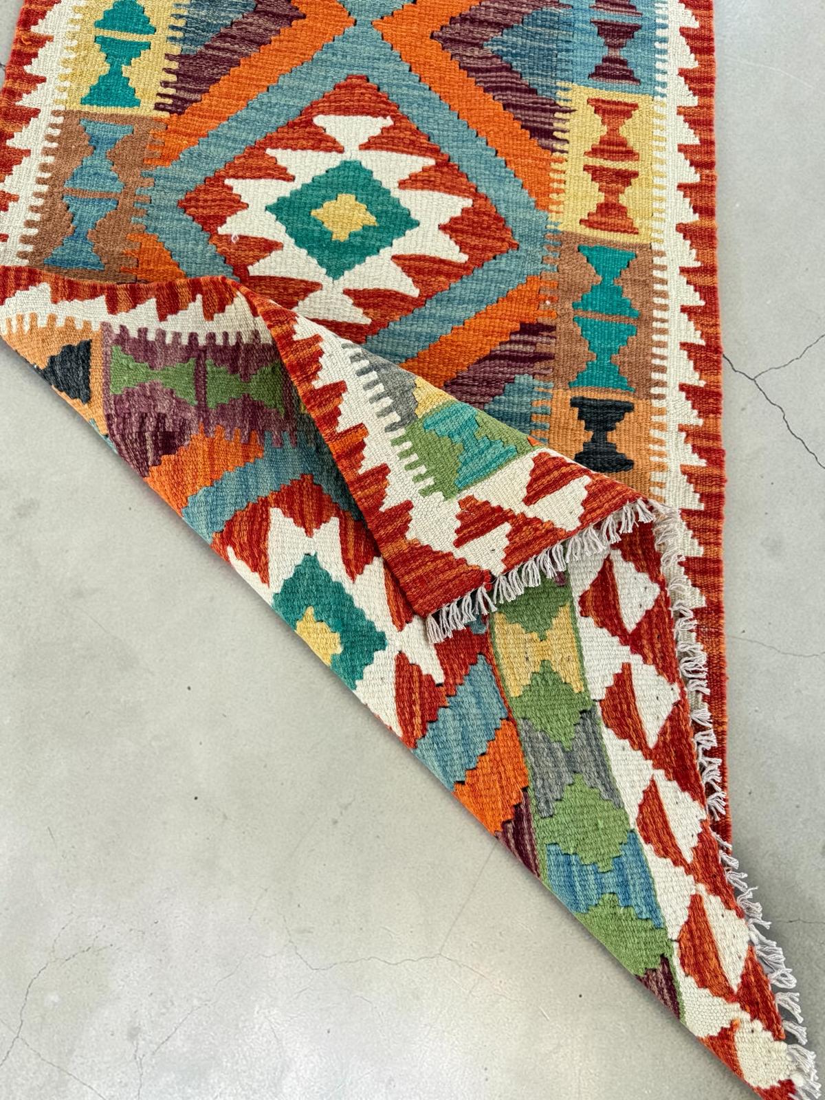 Handmade Afghan Chobi Kilim Runner Rug 203 CM x 72 CM SK # 1423