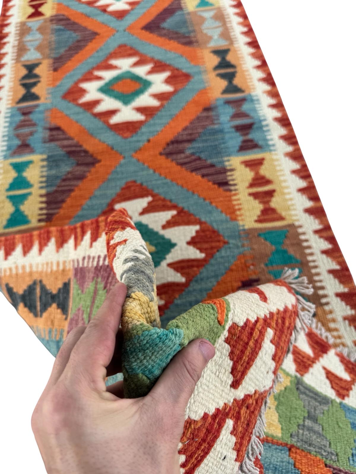 Handmade Afghan Chobi Kilim Runner Rug 203 CM x 72 CM SK # 1423