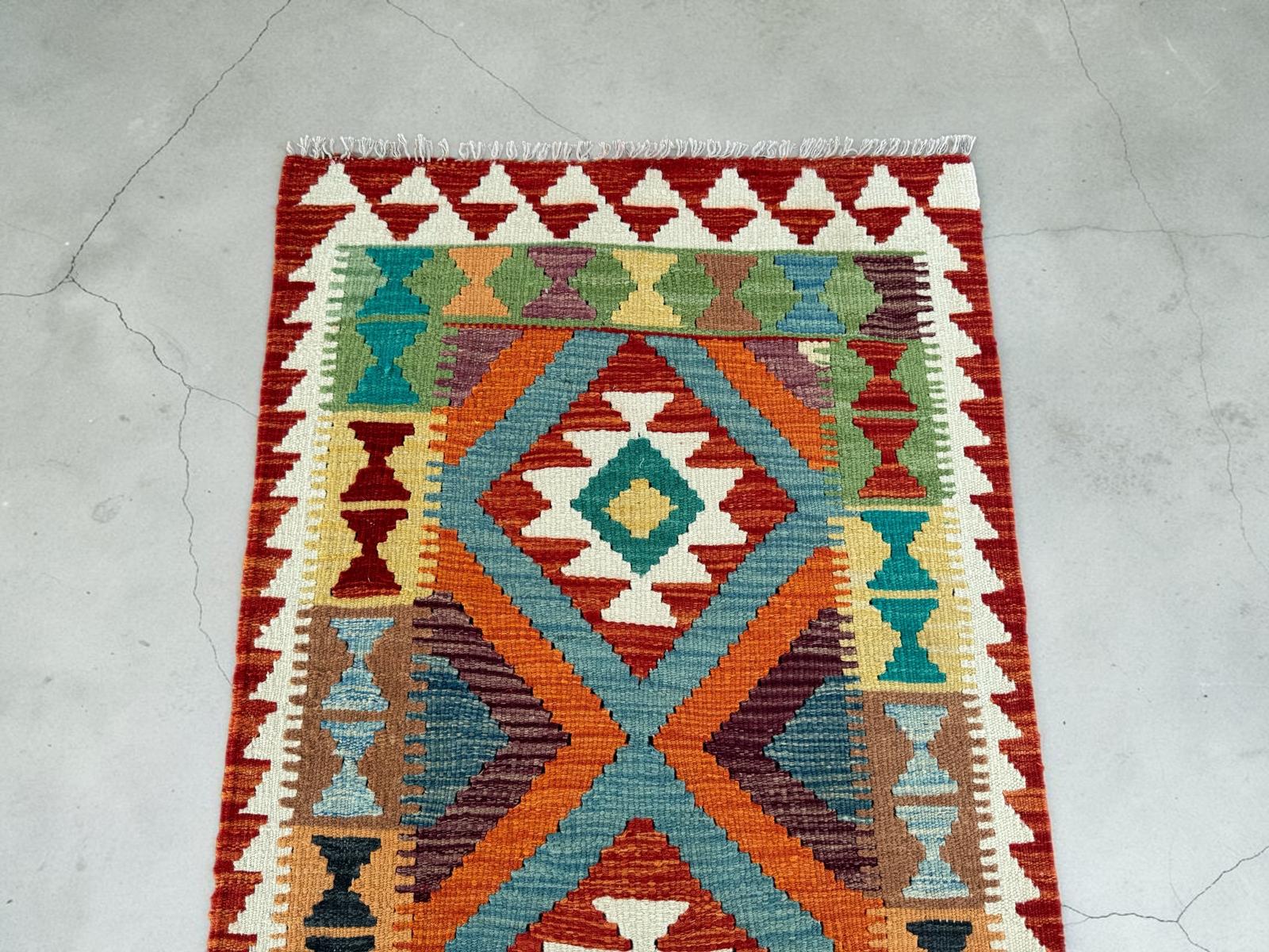Handmade Afghan Chobi Kilim Runner Rug 203 CM x 72 CM SK # 1423