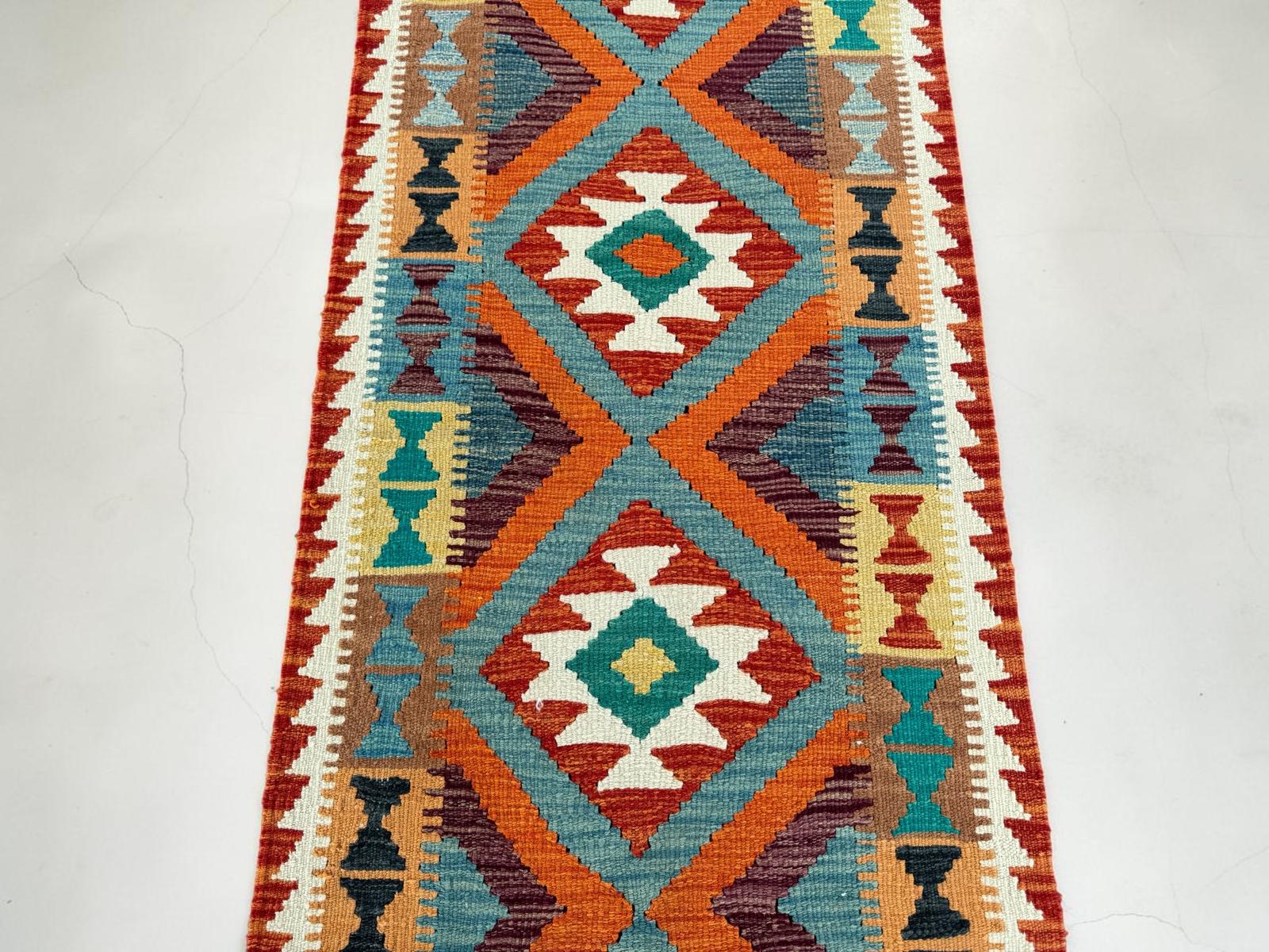 Handmade Afghan Chobi Kilim Runner Rug 203 CM x 72 CM SK # 1423