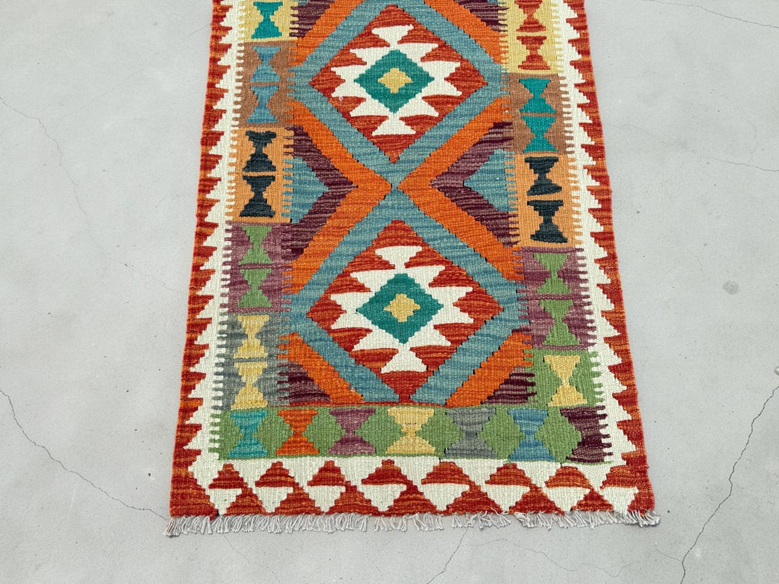 Handmade Afghan Chobi Kilim Runner Rug 203 CM x 72 CM SK # 1423