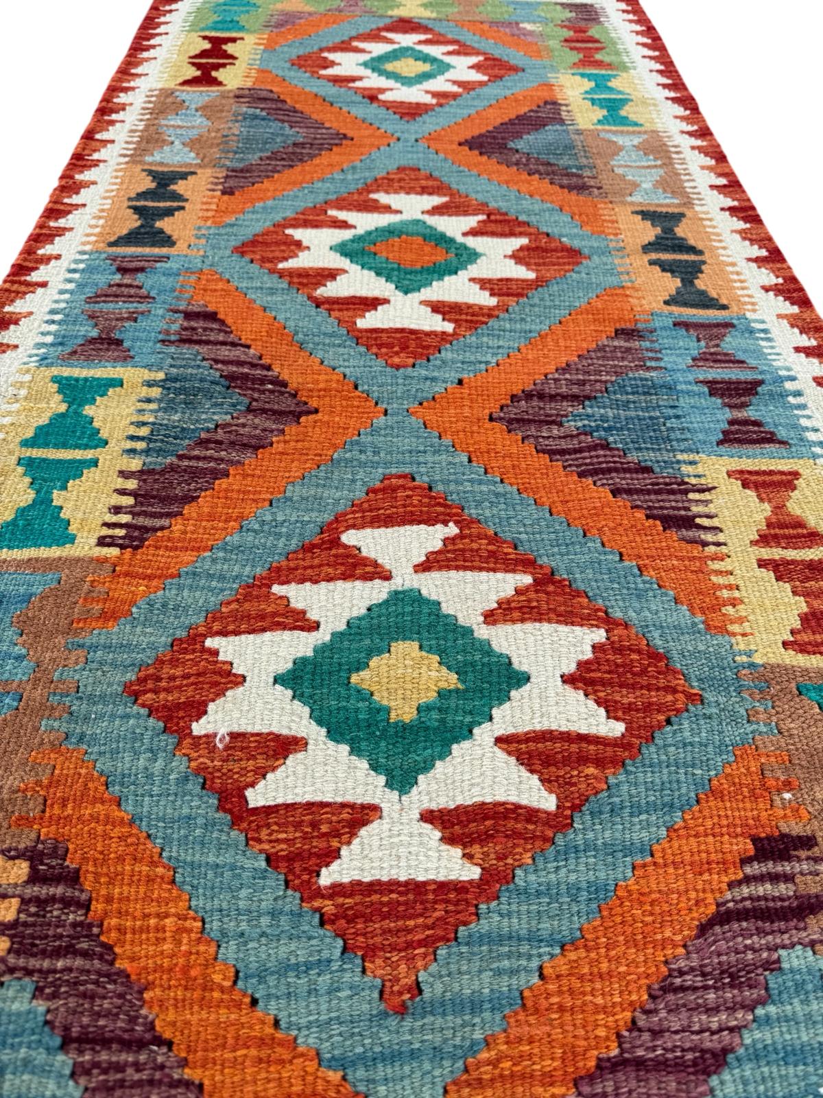 Handmade Afghan Chobi Kilim Runner Rug 203 CM x 72 CM SK # 1423