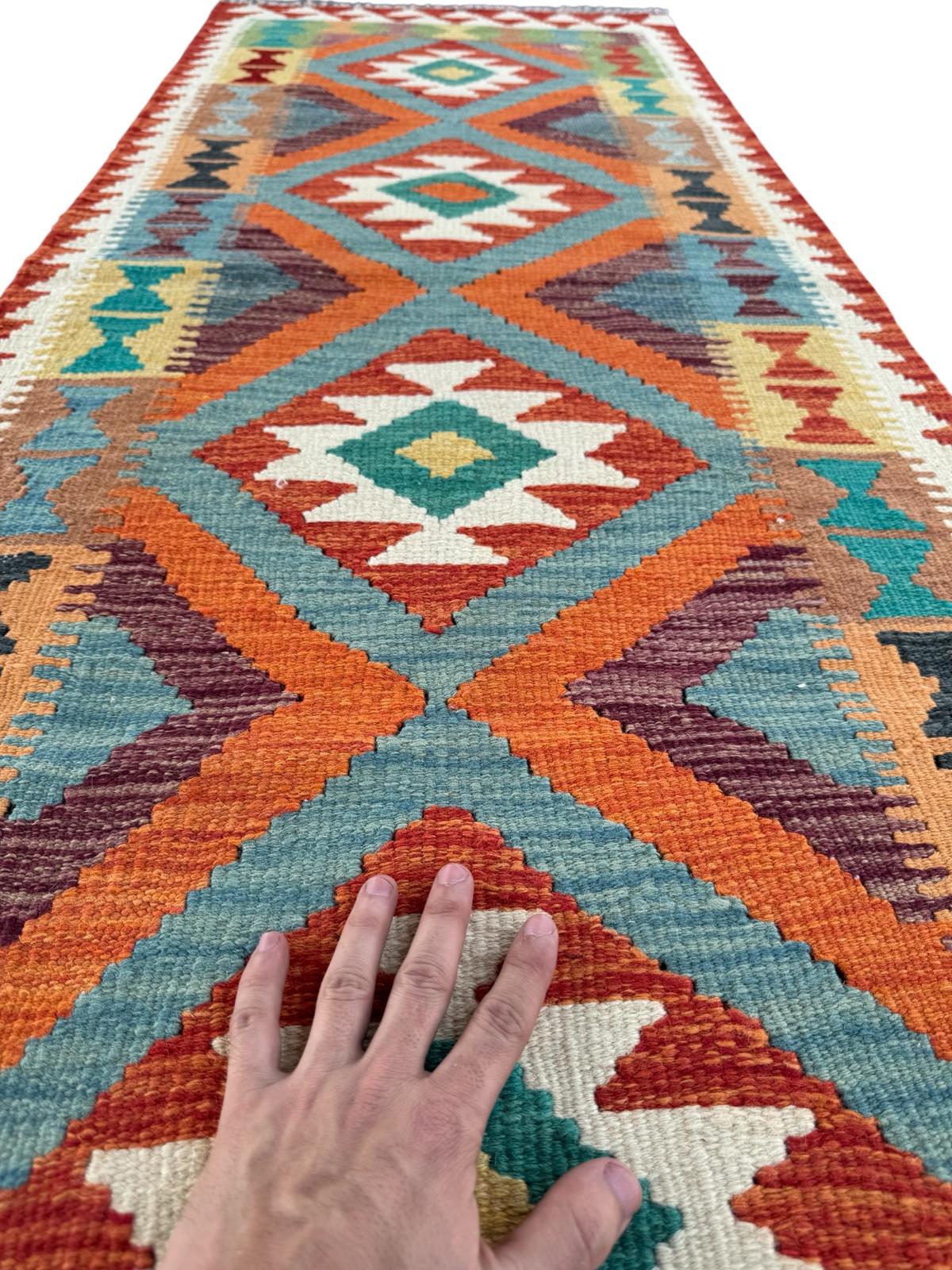 Handmade Afghan Chobi Kilim Runner Rug 203 CM x 72 CM SK # 1423