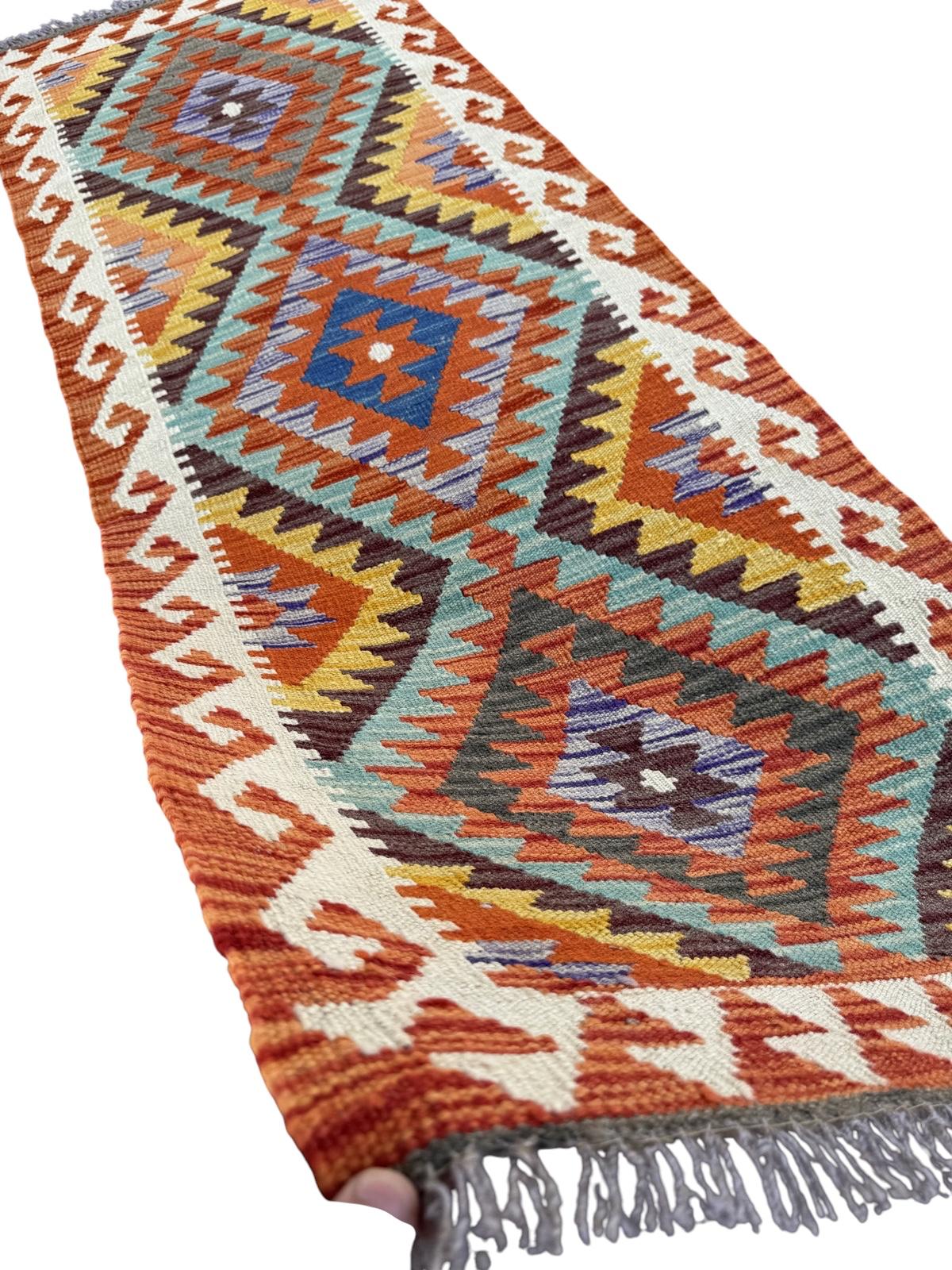 Handmade Afghan Chobi Kilim Runner Rug 200 CM x 72 CM SK # 1424