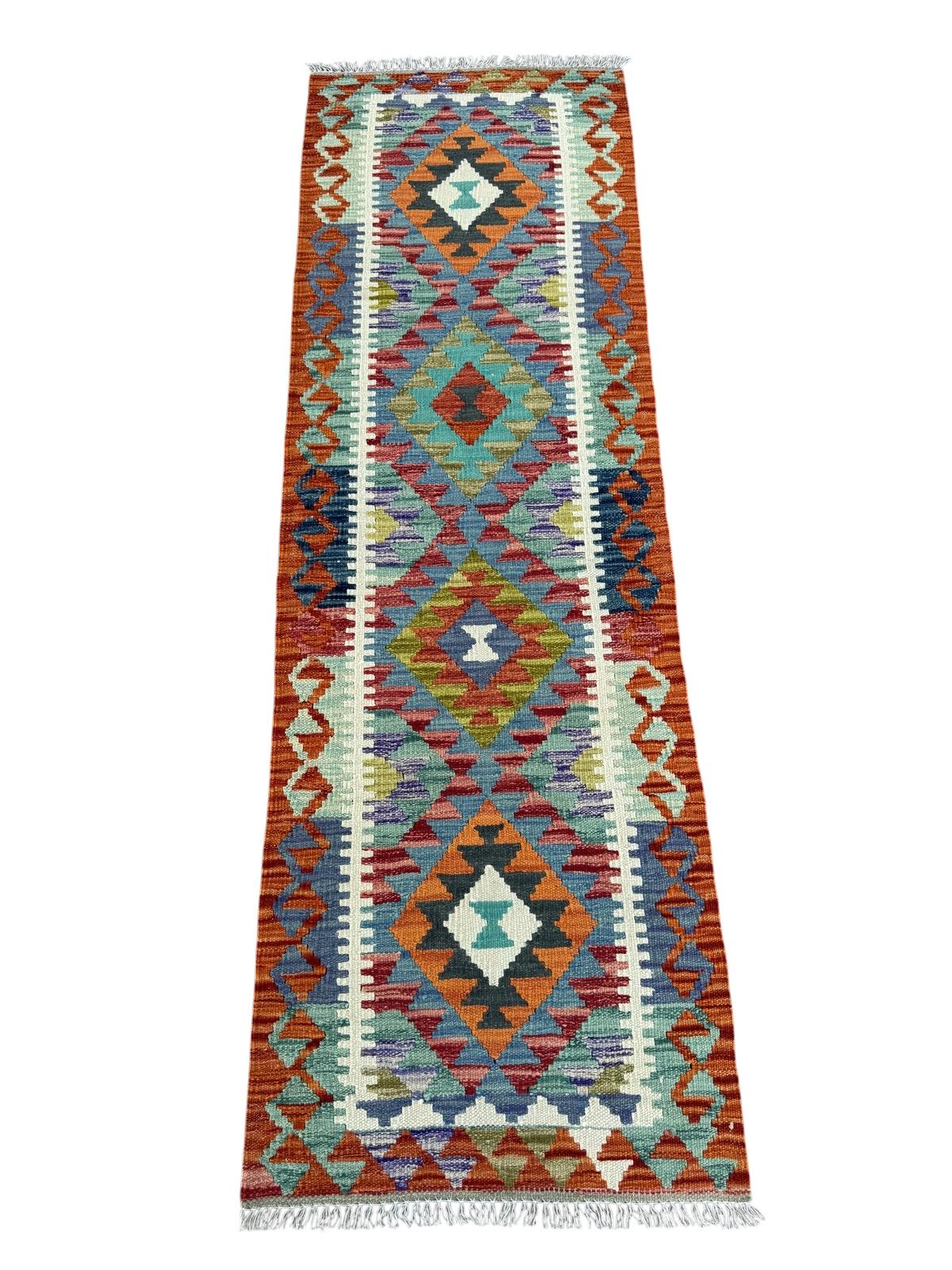 Handmade Afghan Chobi Kilim Runner Rug 203 CM x 64 CM SK # 1425