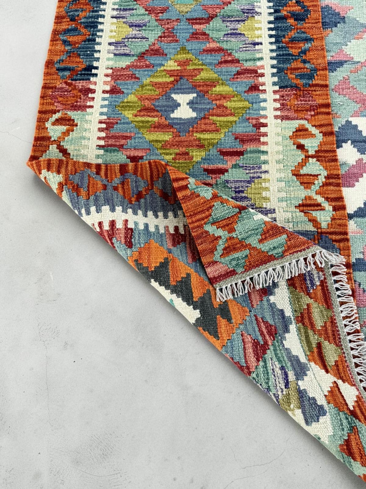 Handmade Afghan Chobi Kilim Runner Rug 203 CM x 64 CM SK # 1425