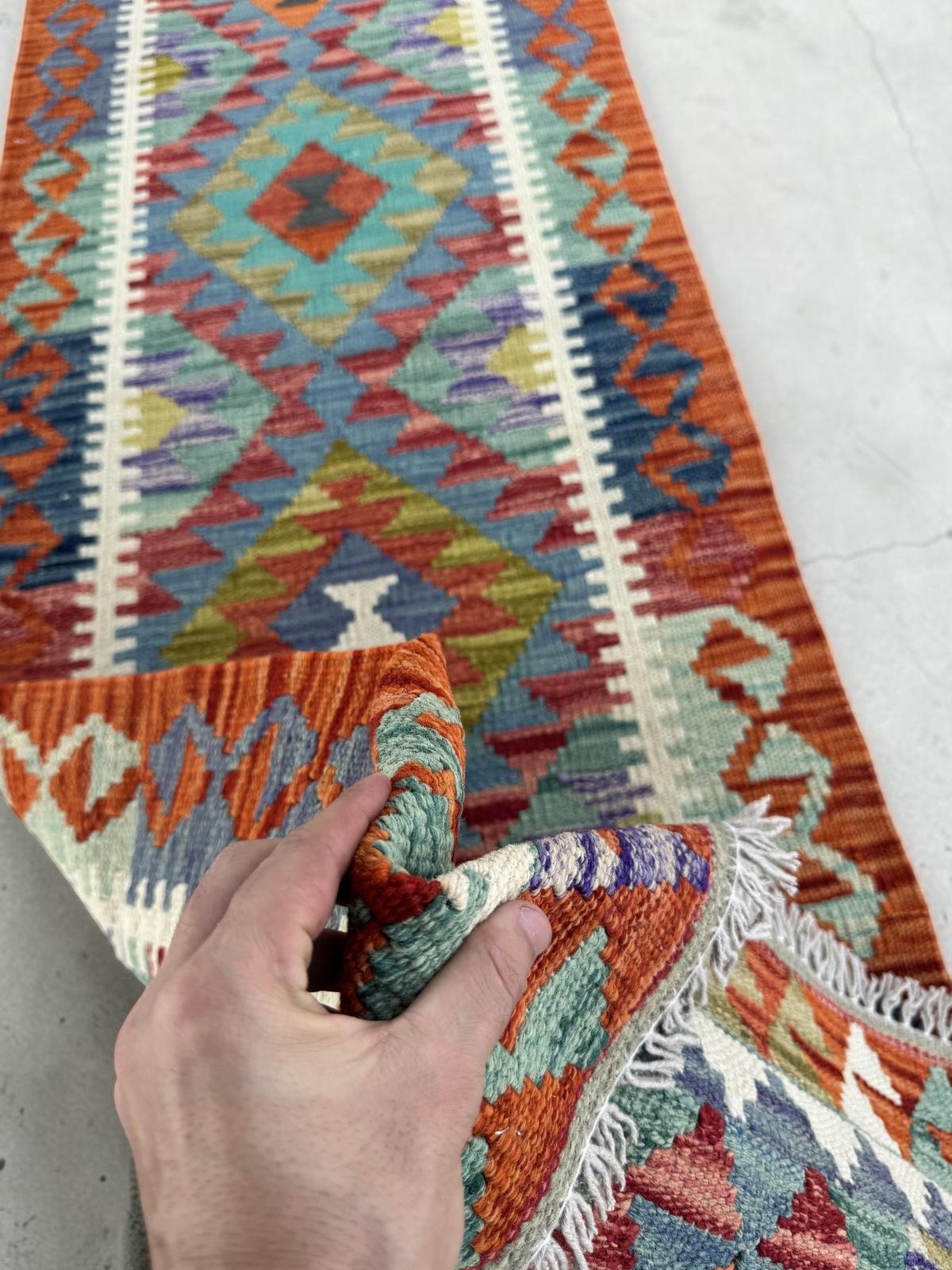 Handmade Afghan Chobi Kilim Runner Rug 203 CM x 64 CM SK # 1425