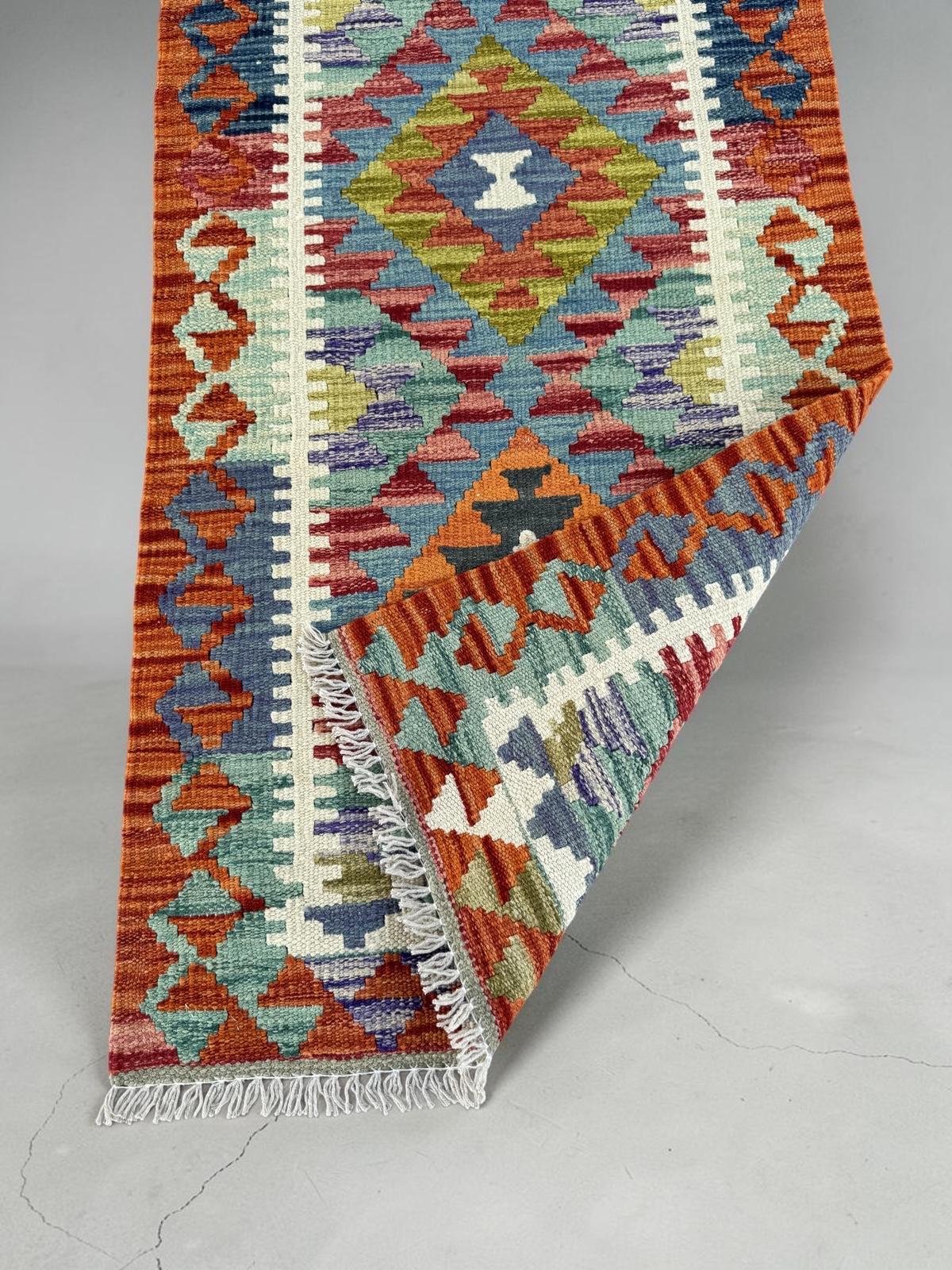 Handmade Afghan Chobi Kilim Runner Rug 203 CM x 64 CM SK # 1425