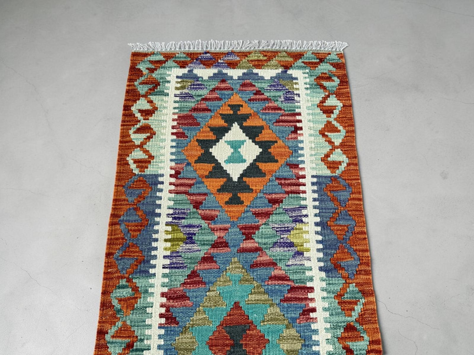 Handmade Afghan Chobi Kilim Runner Rug 203 CM x 64 CM SK # 1425
