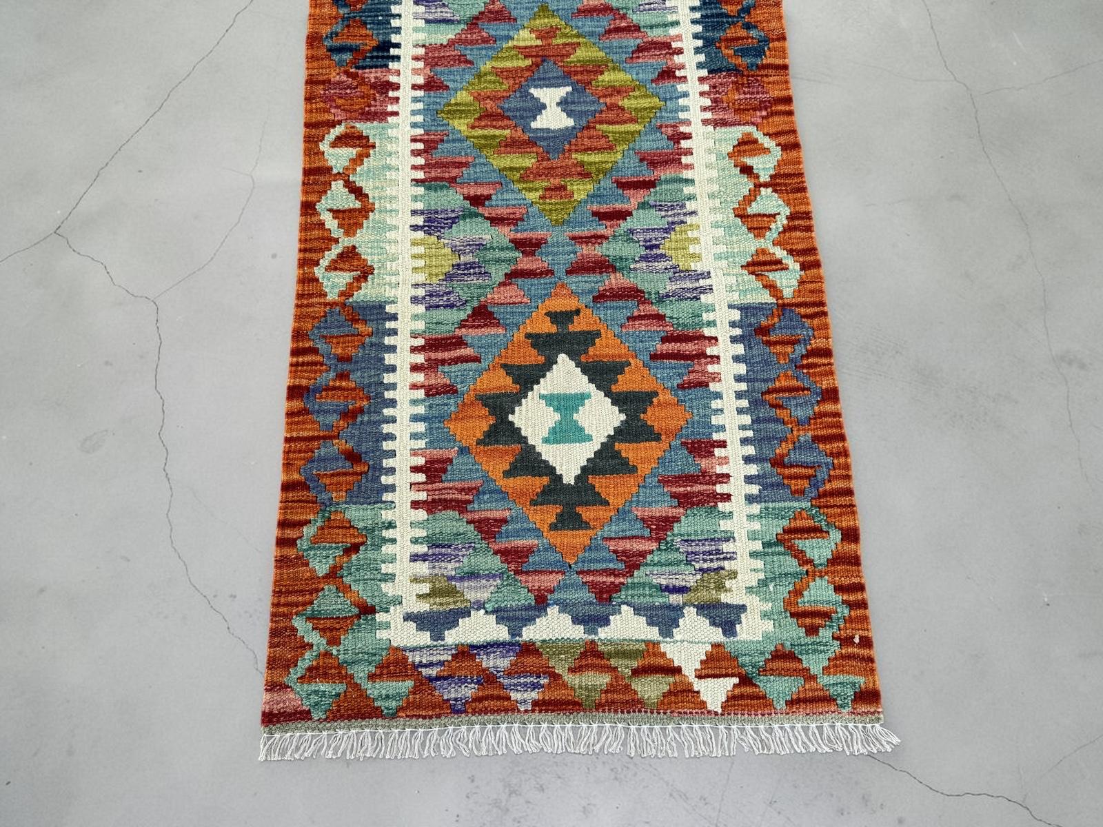 Handmade Afghan Chobi Kilim Runner Rug 203 CM x 64 CM SK # 1425