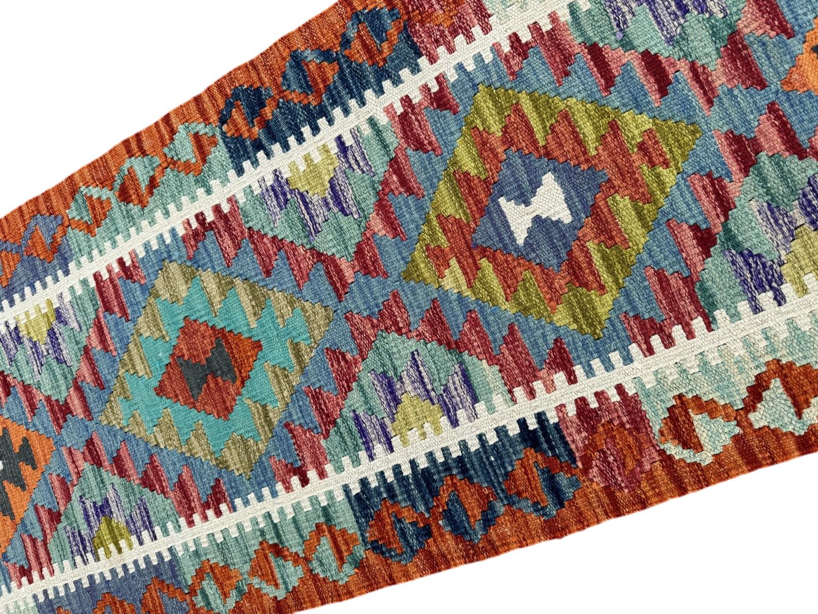 Handmade Afghan Chobi Kilim Runner Rug 203 CM x 64 CM SK # 1425