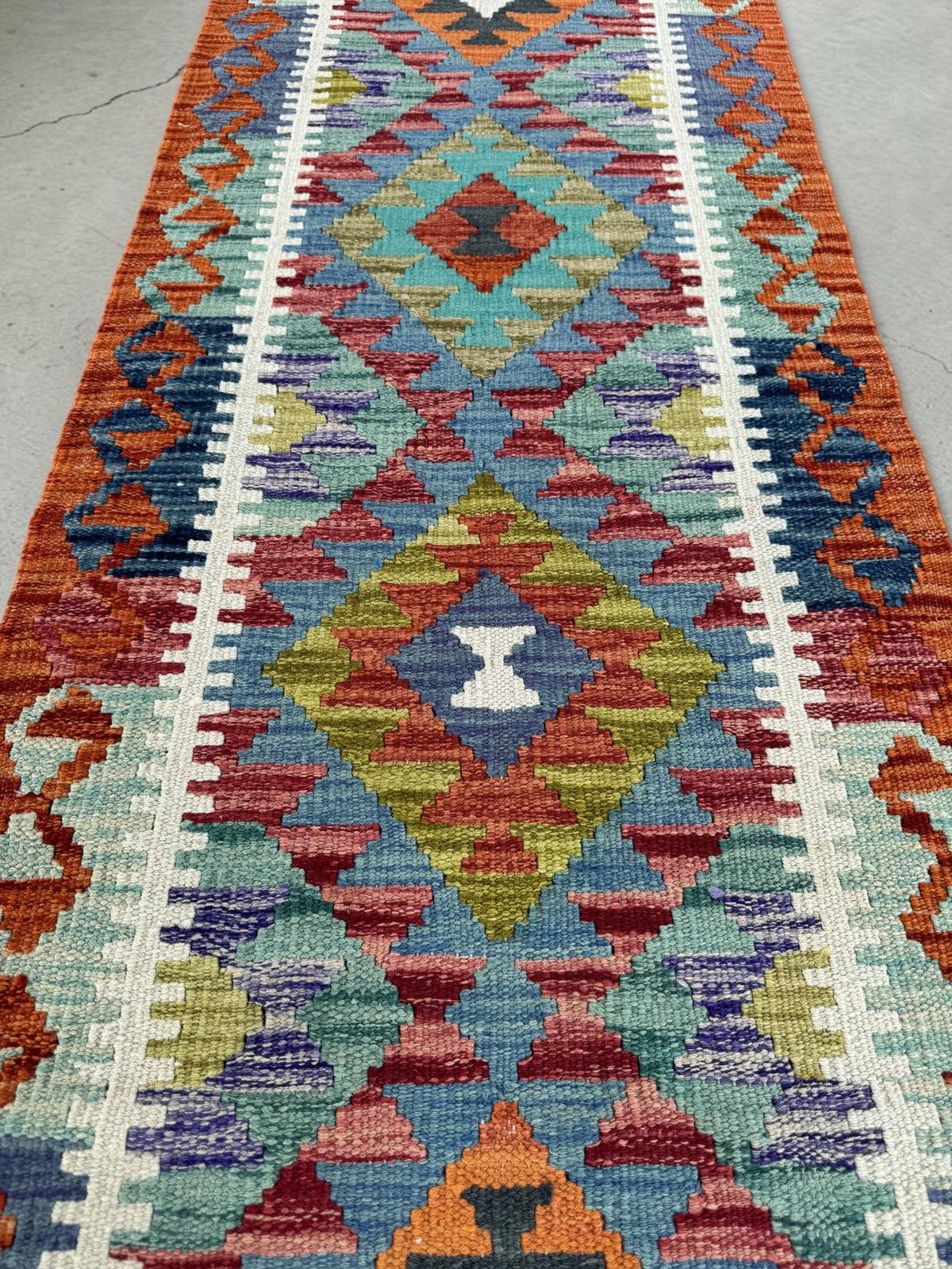 Handmade Afghan Chobi Kilim Runner Rug 203 CM x 64 CM SK # 1425