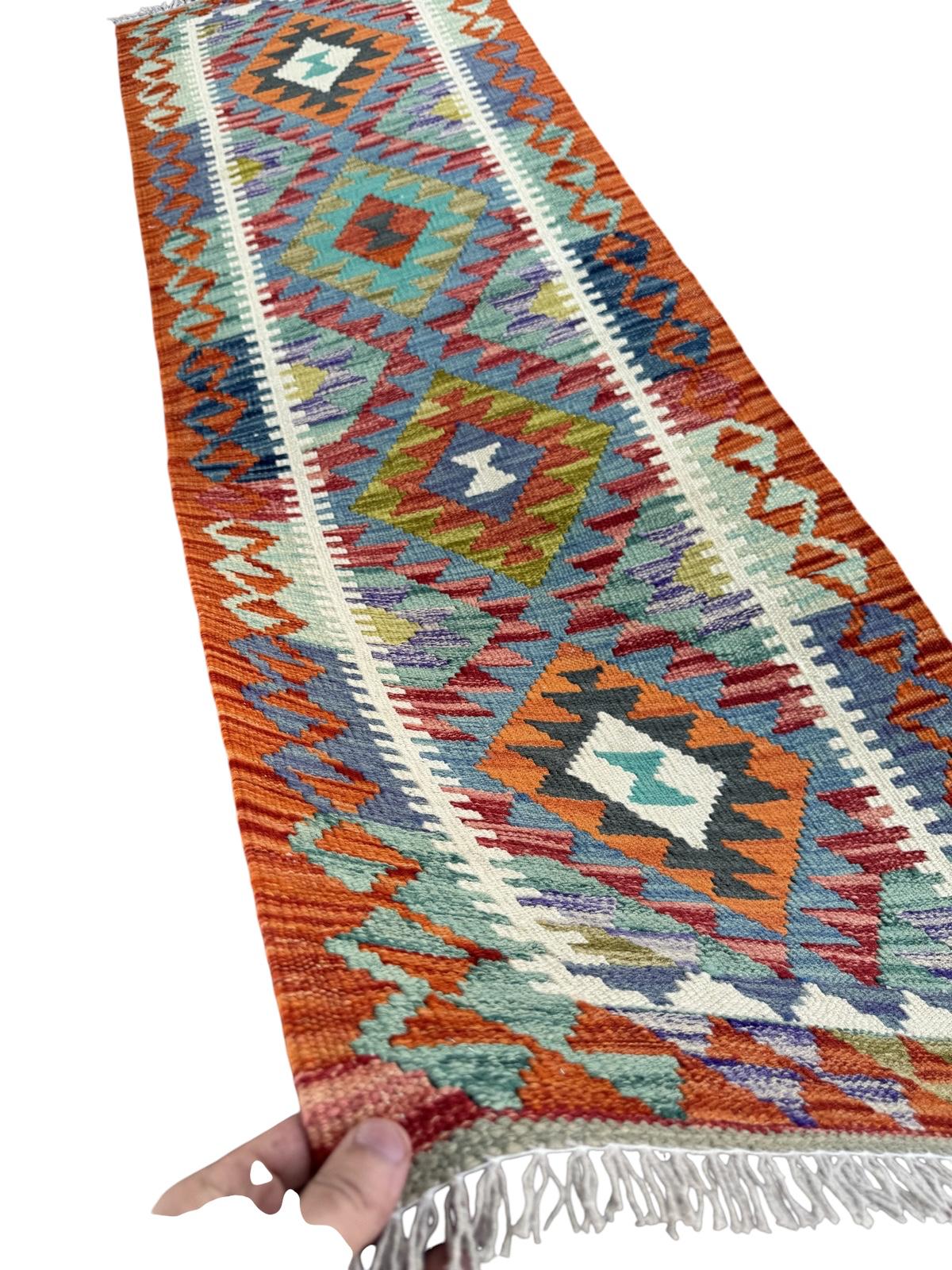 Handmade Afghan Chobi Kilim Runner Rug 203 CM x 64 CM SK # 1425