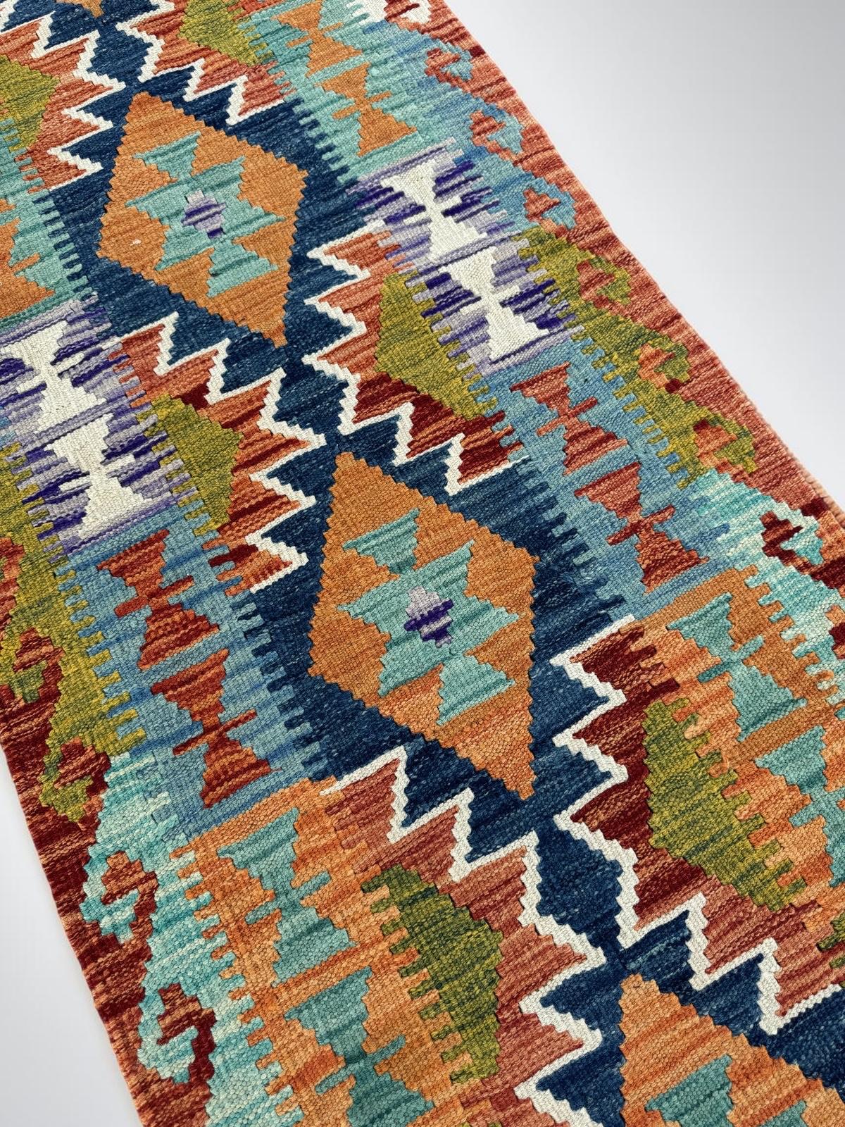 Handmade Afghan Chobi Kilim Runner Rug 198 CM x 67 CM SK # 1426