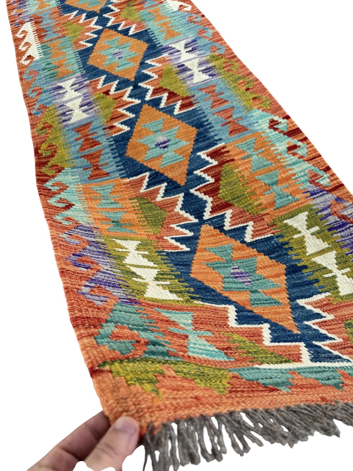Handmade Afghan Chobi Kilim Runner Rug 198 CM x 67 CM SK # 1426
