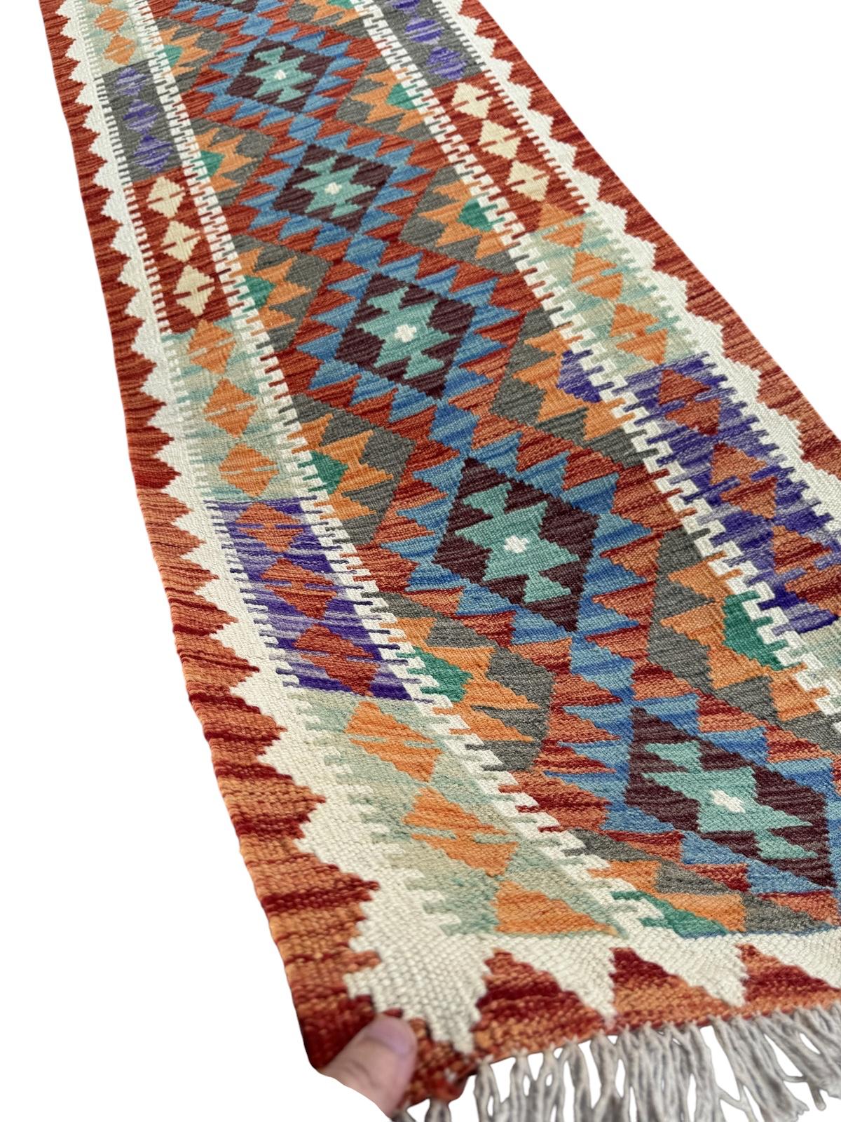 Handmade Afghan Chobi Kilim Runner Rug 201 CM x 68 CM SK # 1427
