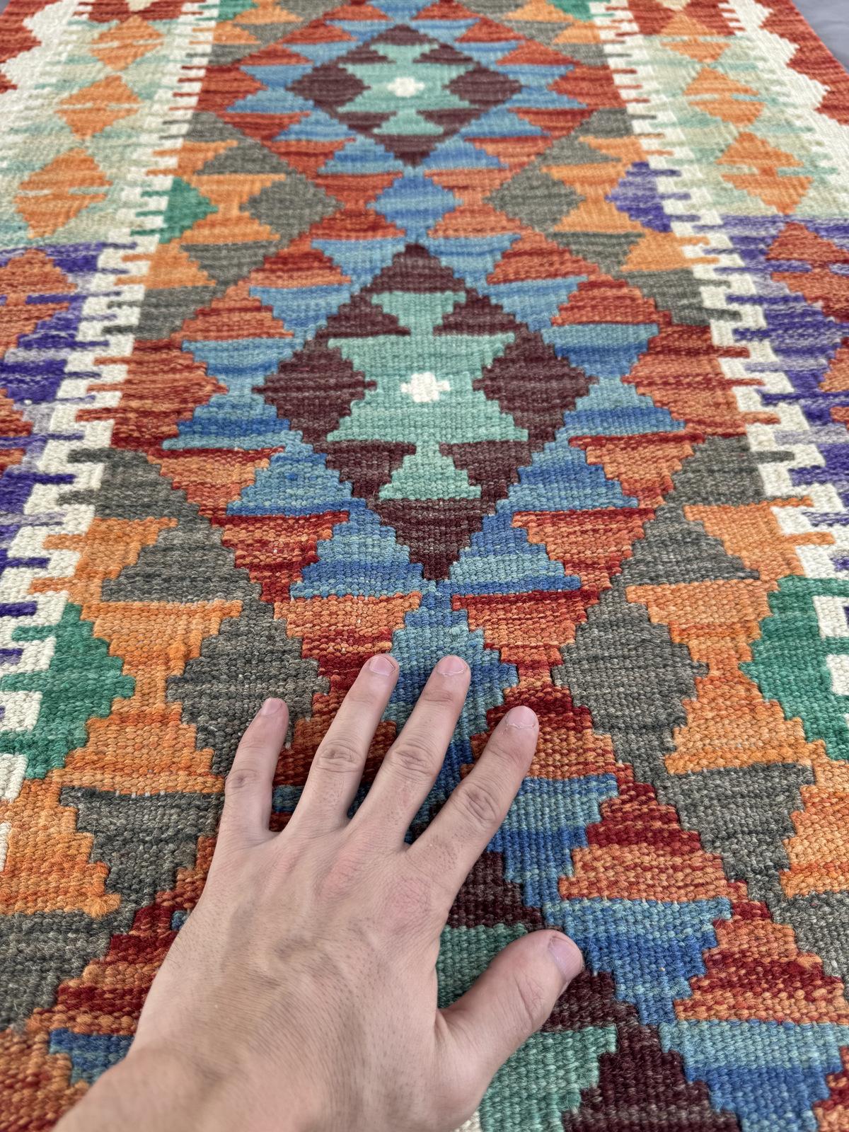Handmade Afghan Chobi Kilim Runner Rug 201 CM x 68 CM SK # 1427