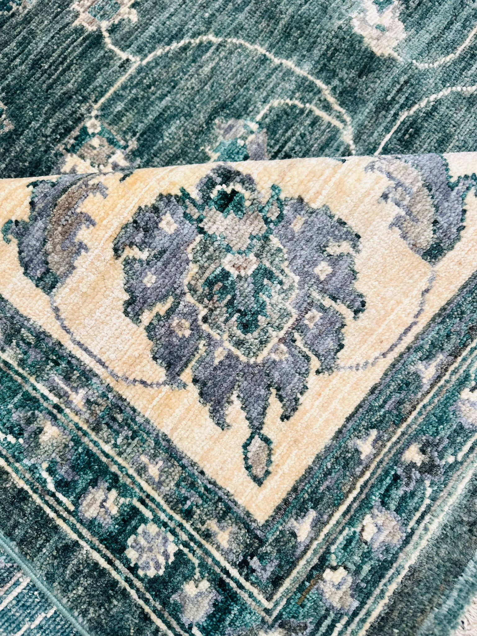 Hand-Knotted Green Chobi Wool Rug 324 CM x 244 CM SK#10546