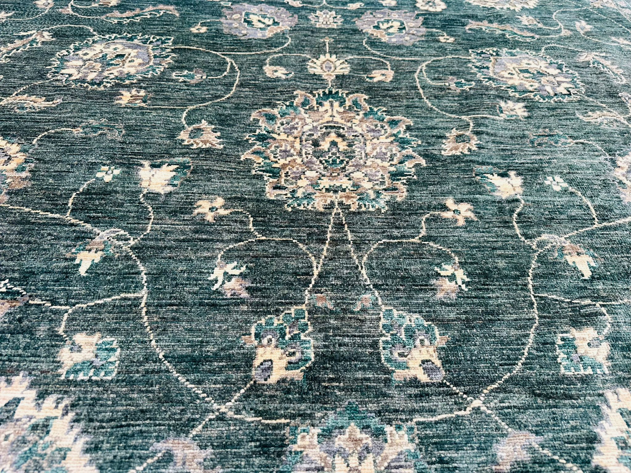 Hand-Knotted Green Chobi Wool Rug 324 CM x 244 CM SK#10546