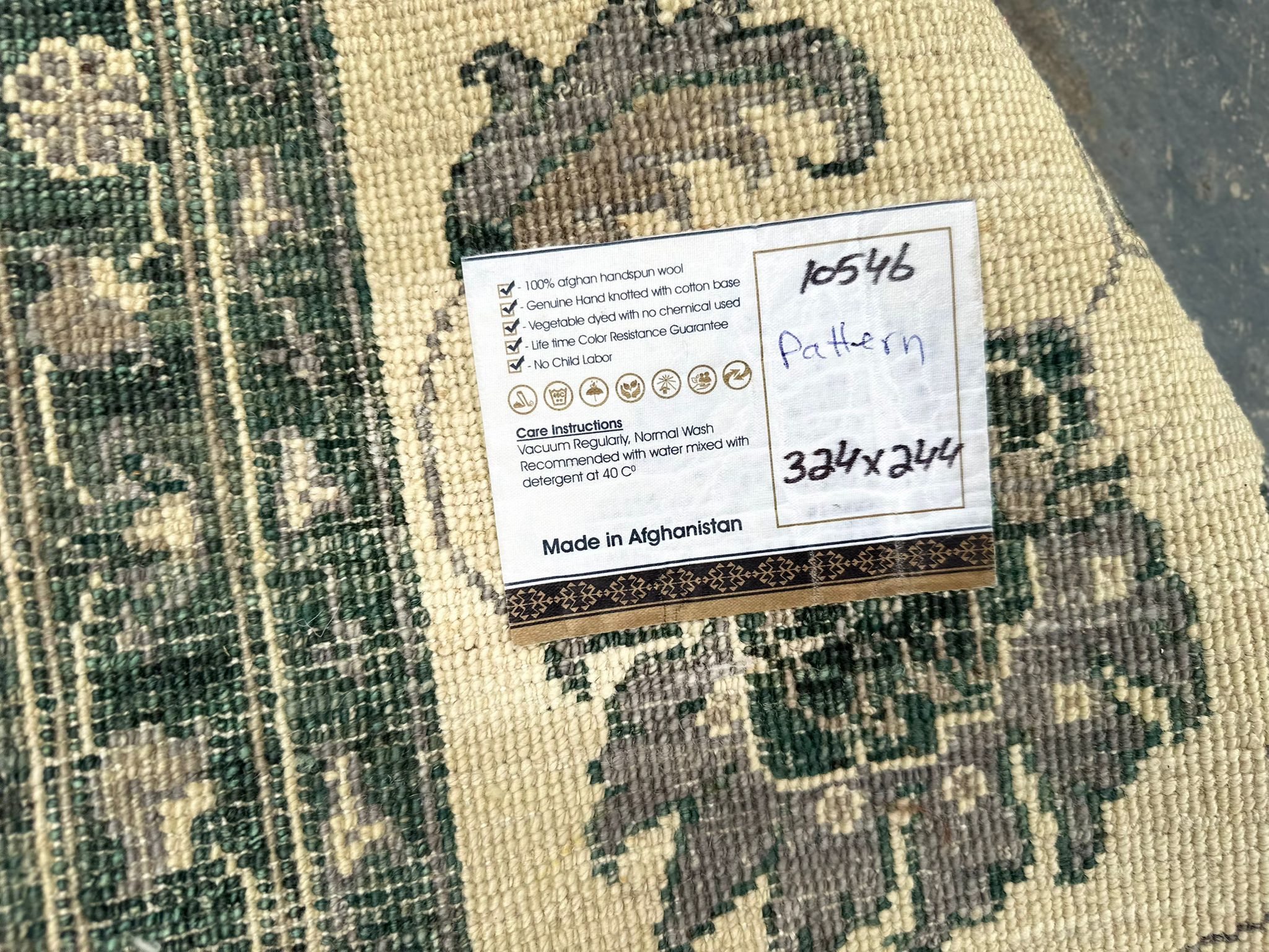 Hand-Knotted Green Chobi Wool Rug 324 CM x 244 CM SK#10546