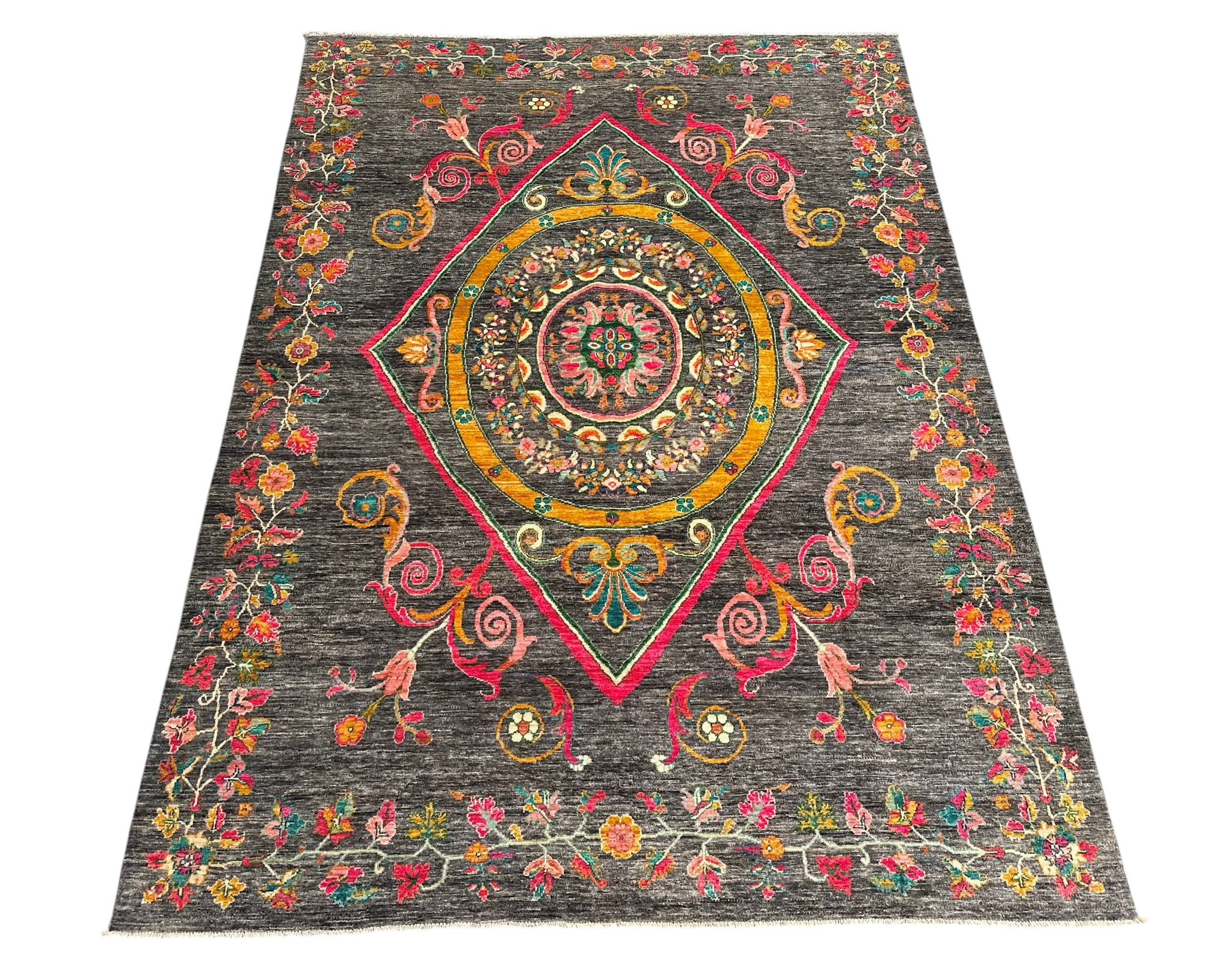 Hand-Knotted Kuchi Designed Rangarang Chobi Wool Rug 288 CM  x 204 CM CH#292
