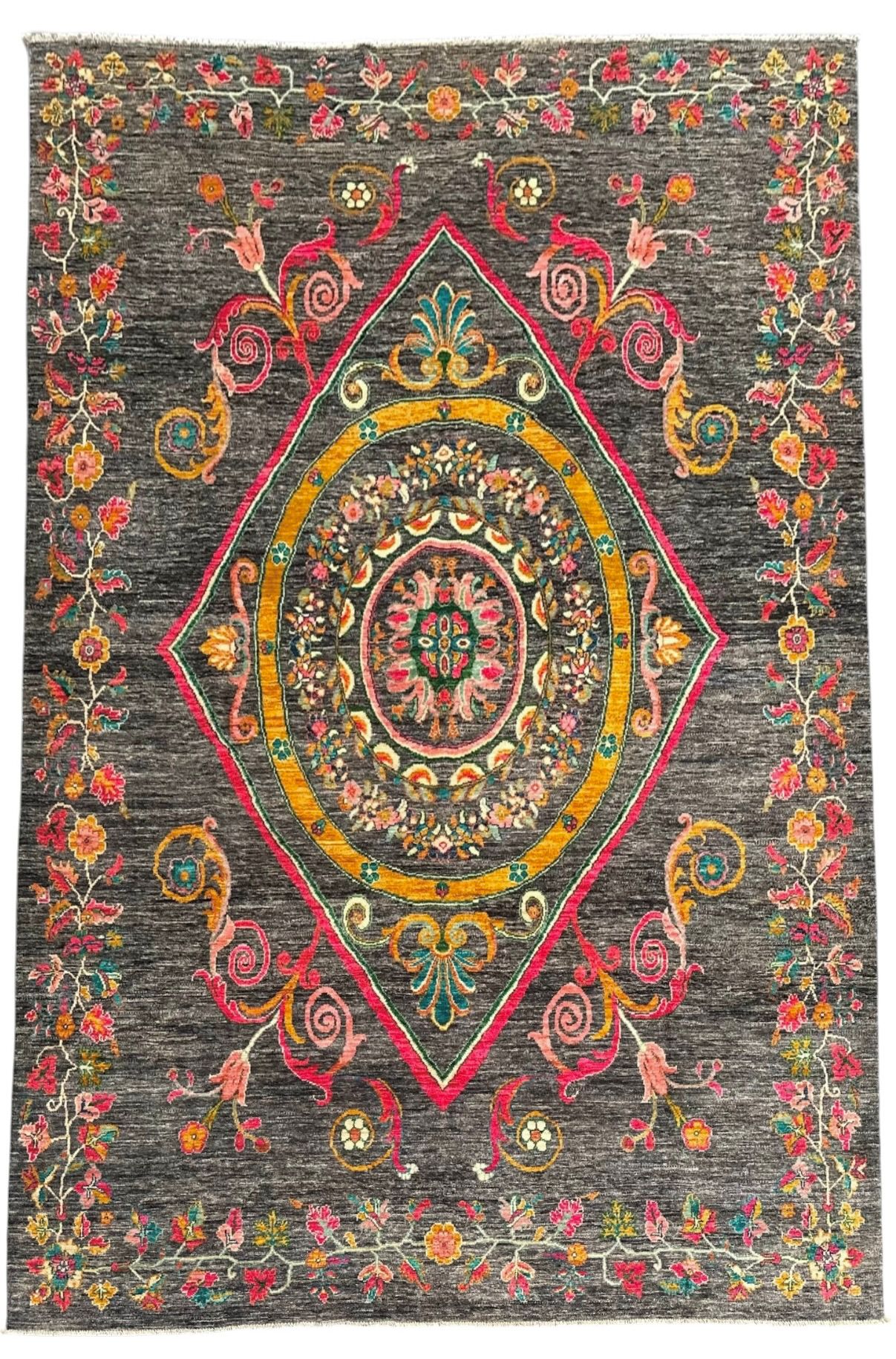 Hand-Knotted Kuchi Designed Rangarang Chobi Wool Rug 288 CM  x 204 CM CH#292