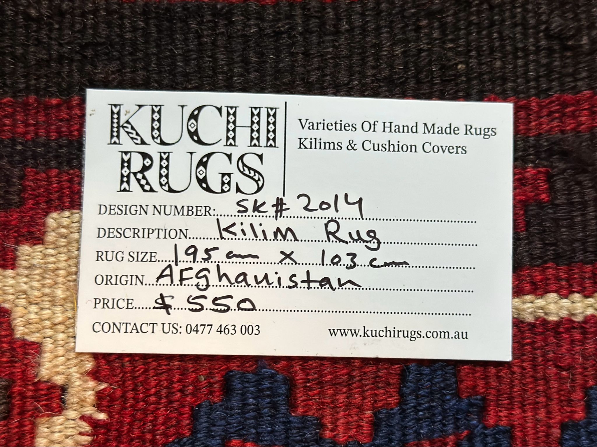 Handmade Afghan Kilim Runner Rug 195 CM x 103 CM Sk#2014