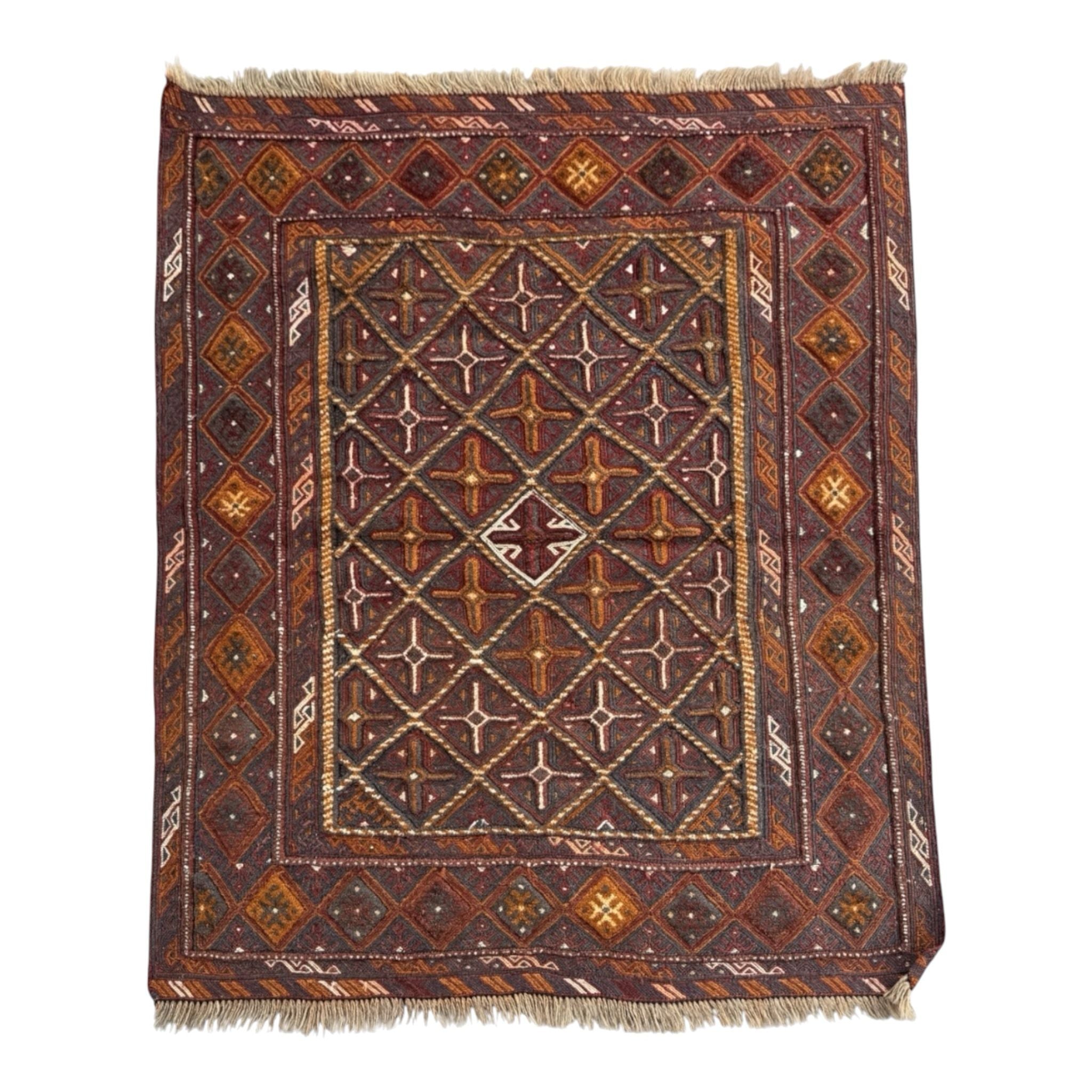 Handmade Tribal Afghan Meshwani Rug 130 CM x 117 CM  SK#1502