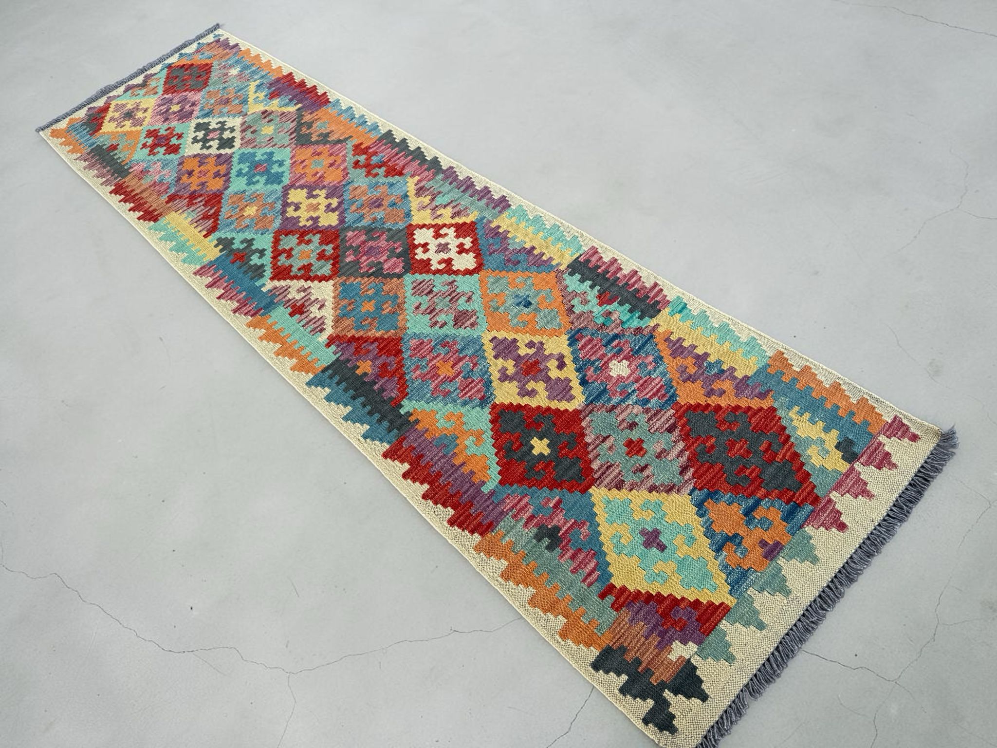 Handmade Afghan Kilim Runner Rug 290 CM x 80 CM Sk#1413