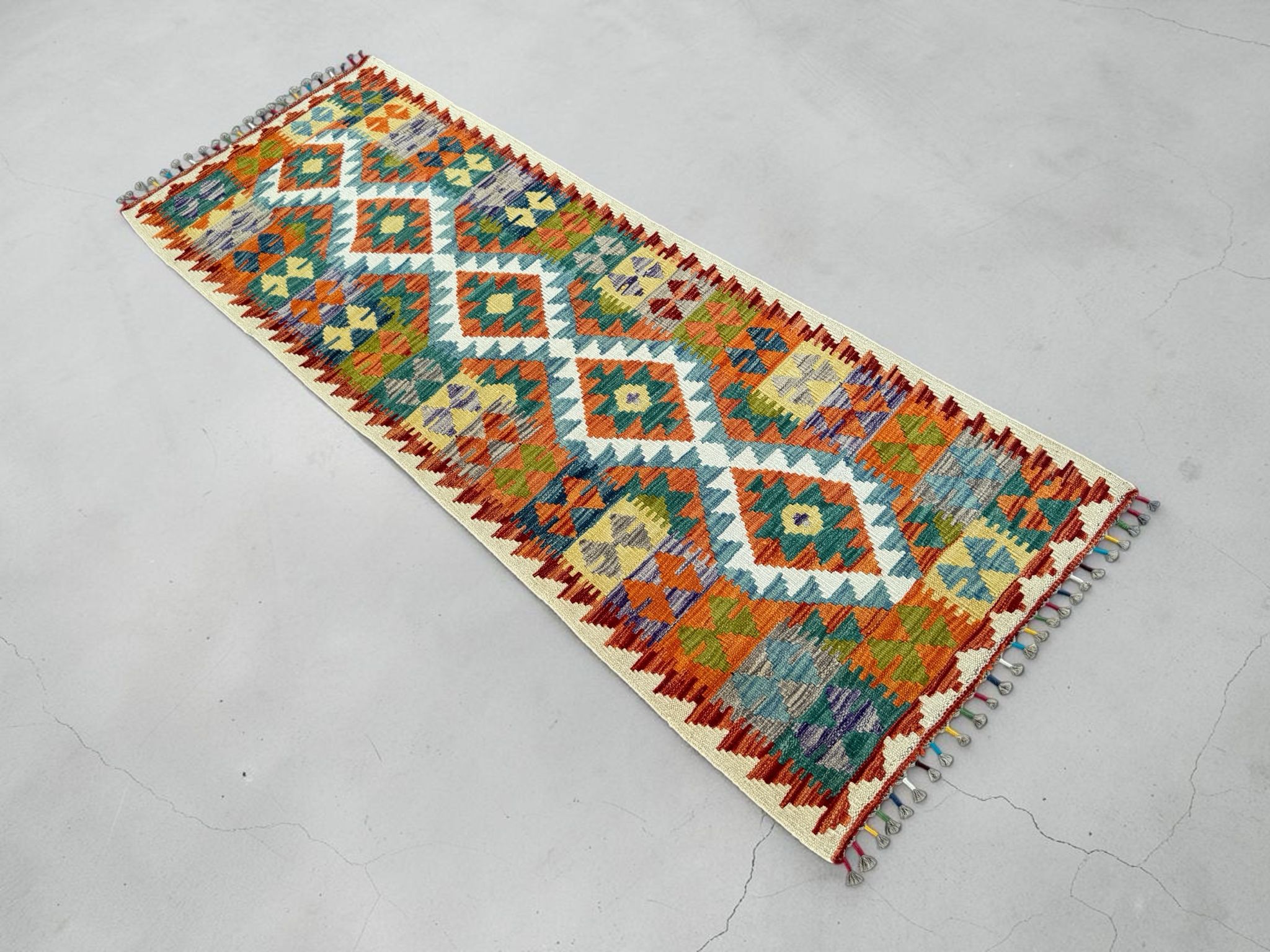 Handmade Afghan Kilim Runner Rug 202 CM x 75 CM Sk#1415