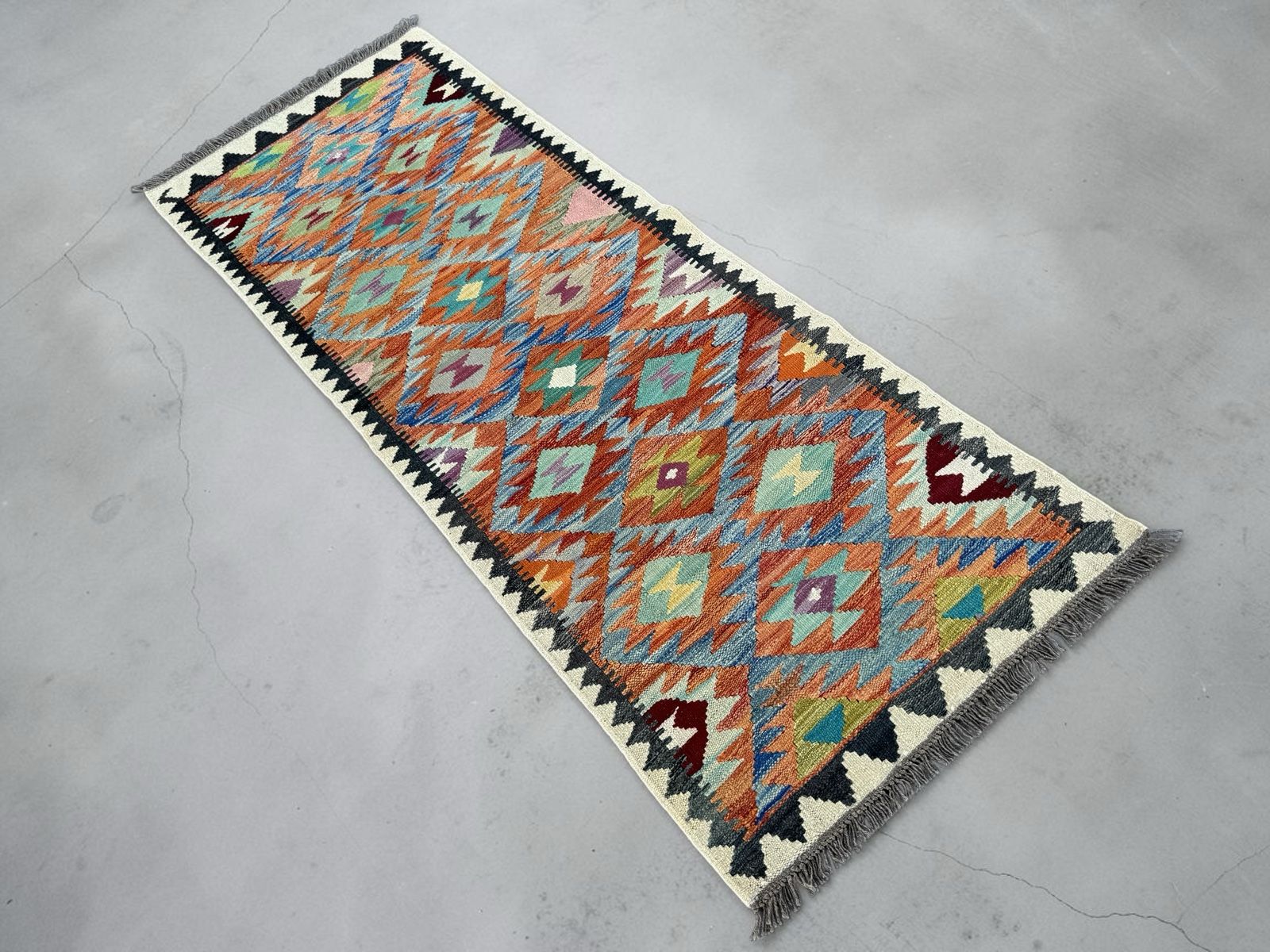 Handmade Afghan Kilim Runner Rug 196 CM x 75 CM Sk#1416