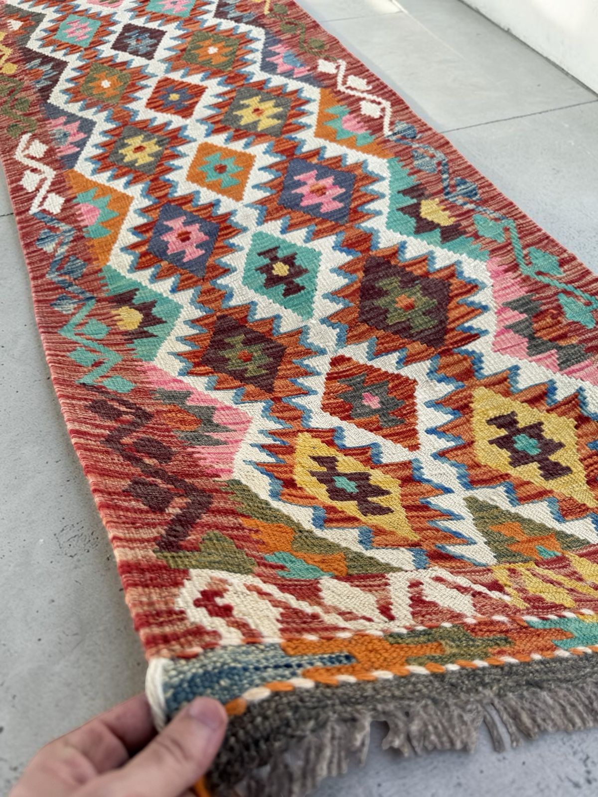 Handmade Afghan Kilim Runner Rug 291 CM x 83 CM Sk#1421