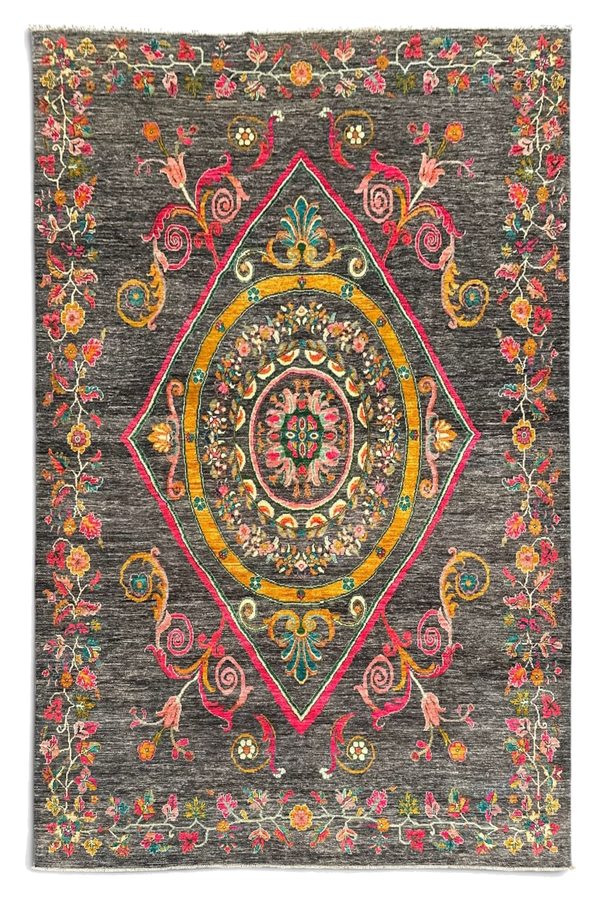 Hand-Knotted Kuchi Designed Rangarang Chobi Wool Rug 283 CM x 205 CM CH#704