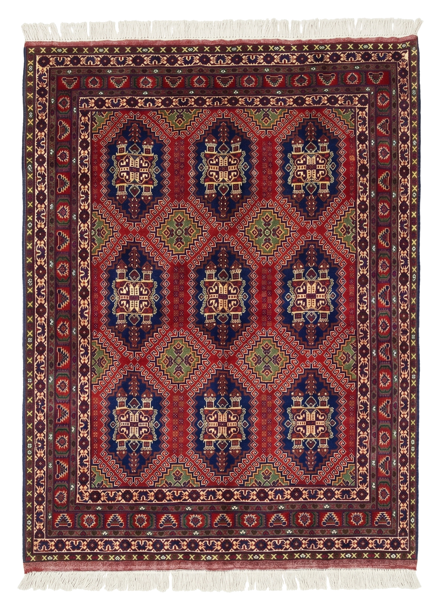 Handmade rug with intricate patterns.